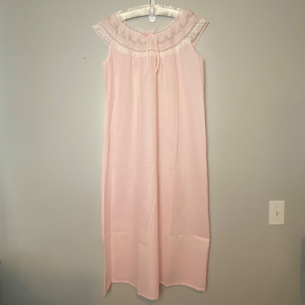 Vintage Penneys Gaymode Pink Lace Trim Cotton Nightgown Large Cottagecore Dainty